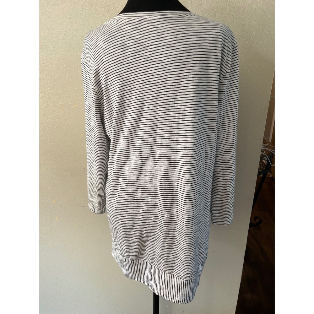 LANDS END Tunic Top Striped Crew Neck Women L White Black Casual Long Sleeve - Picture 5 of 5